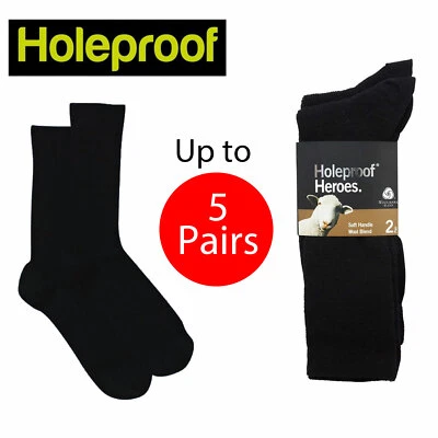 Holeproof Men Merino Wool Blend Rib Business Crew Everyday Socks Bulk Black - Image 1 of 2