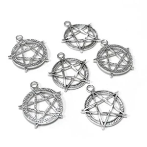 Metal Alloy Pentagram Pentacle Pendants Antique Silver 31mm Pack Of 6 - Picture 1 of 1