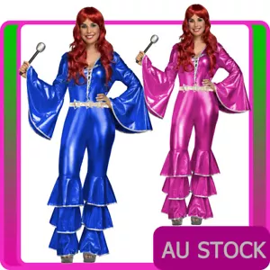 Ladies Dancing Queen 1970s 70s Costume Disco Retro Groovy Hippie Hippy Jumpsuit - Picture 1 of 6