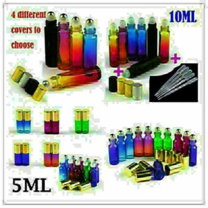 1~100X 5/10ml THICK Gradient Glass Roll On Bottles Metal/Glass Roller Ball Oils - Picture 1 of 35