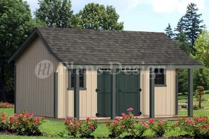 16 x 16 ft Guest House Storage Shed with Porch Plans / Plueprints  #P81616  - Picture 1 of 2