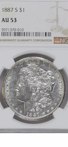 1887 S Morgan Silver Dollar NGC AU 53 Brown Label Cover