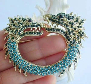 Charming Turquoise Austrian Crystal Dragon Animal Brooch Pin Pendant 05007C6 - Picture 1 of 4