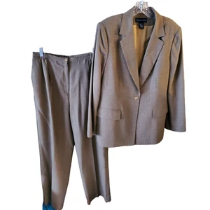 Preston & York Tan & Black Houndstooth Wool Blend Blazer Trousers Pantsuit Sz 14 - Picture 1 of 7