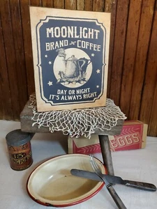 ANTIGUO VICTORIANO PRIMITIVO ANTIGUO ESTILO VINTAGE ANUNCIO DE CAFÉ A LA LUZ DE LA LUNA - Imagen 1 de 10