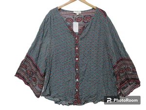 Sz 4X NWT Weekend Suzanne Betro Flowy Blouse Tunic Top 3/4 Sleeve Green Boho - Picture 1 of 15