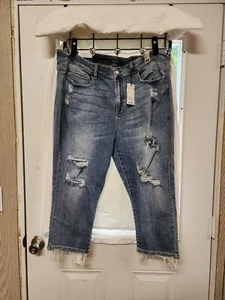 Judy Blue Mid Rise Jeans Damen Größe 24 W Capri Fit Neu Mit Etikett Used-Look - Bild 1 von 10