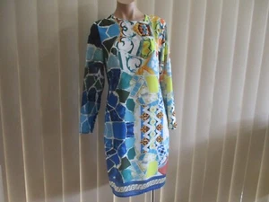 FARAH KHAN FK DRESS NWT M GEOMETRIC LONG SLEEVES W/ZIP MULTI COLOURED LINED - Bild 1 von 12