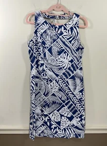 Tommy Bahama Halter Dress SMALL White Blue Palm Print Beach Dress Resort - Picture 1 of 8
