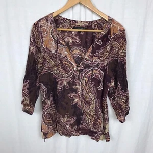 Sanctuary Women's Paisley Print 3/4 Sleeve V Neck Shirt 100% Cotton Size XS - Picture 1 of 5