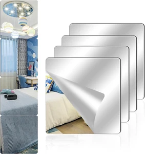 4 Pack Acrylic Mirrors for Wall,8" X 8" Self Adhesive Frameless Small Mirror Til - Picture 1 of 7