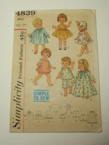 Vintage 4839 Semplicità 15" bambola modello vestiti NON TAGLIATO - Foto 1 di 4