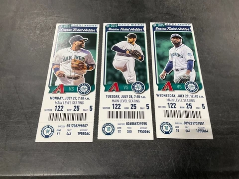 MARINERS~2015 TICKET STUB 7/27/15-7/28/15-7/29/15 VS DIAMONDBACKS Cover