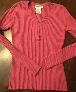 Chadwicks Hot Pink Stretchy Rippstrick V-Ausschnitt Henley Sweater Pullover Oberteil Small - Bild 1 von 10