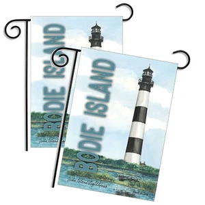 Bodie Island NC Lighthouse Ron Williams Artist Two Flags & Two Metal Stands - Picture 1 of 5