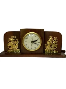 United Electric Ships Mantle Clock Wood Base Not Working Vintage Captain Boat - Picture 1 of 7