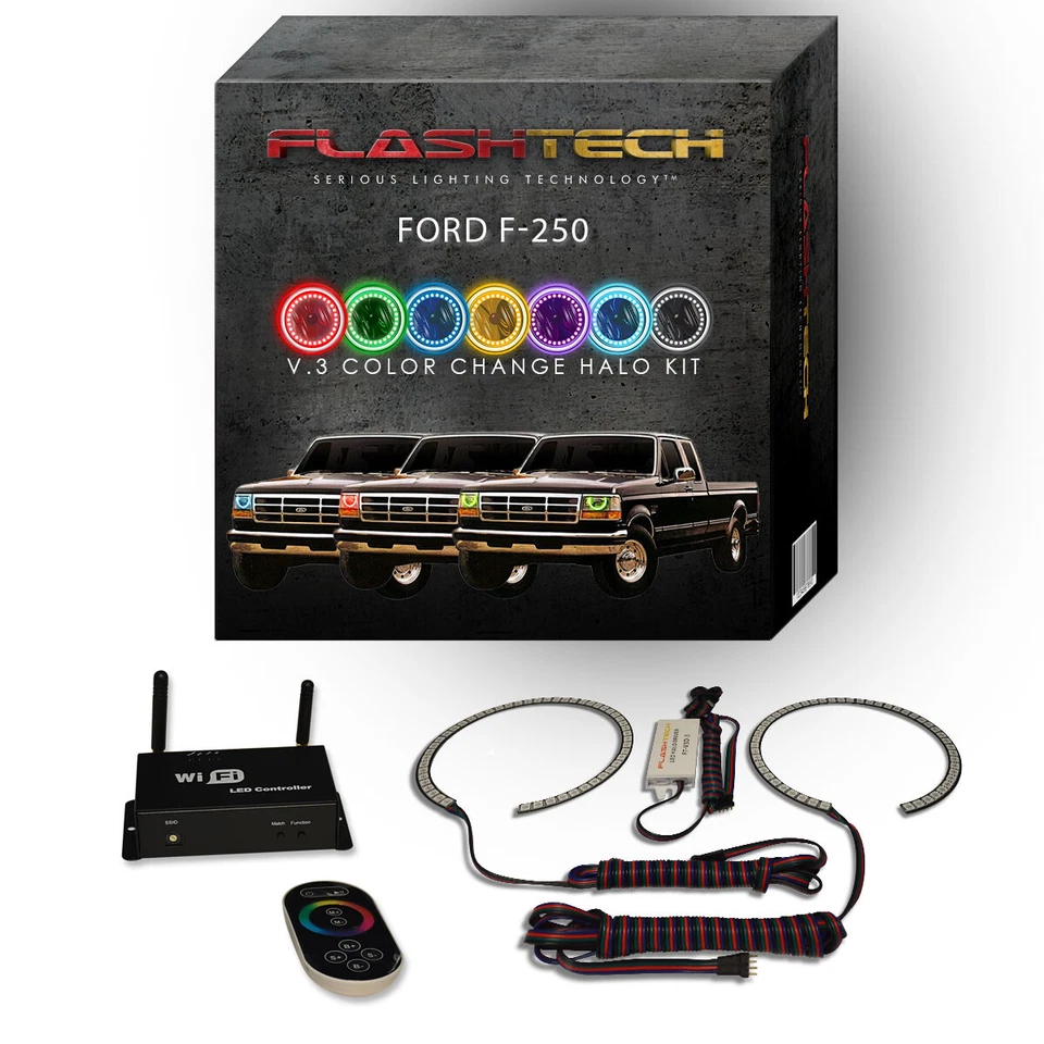 RGB Multi Color LED Halo kit with Wifi App for 1992-1997 Ford F-250 Headlights - Image 1 of 4