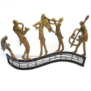 Cast Metal Quintet Music Score Statue 5 Musicians Bass Sax Piano Violin Trumpet - Picture 1 of 10