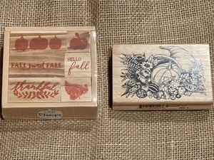 Cornucopia Wooden Rubber Stamp Inkadinkado 8949X, & Horizon Fall 6 pcs Stamp Kit - Picture 1 of 7