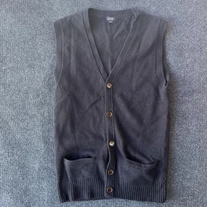 J Crew Suéter Chaleco Para Hombres Pequeño Azul Marino Lana de Cordero Cárdigan Botón Bolsillos Delanteros - Imagen 1 de 7