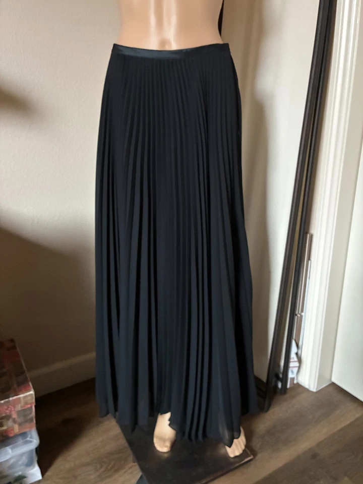 vtg Ralph Lauren plaid label black sheer pleated overlay maxi skirt 4 runs big - Image 1 of 4