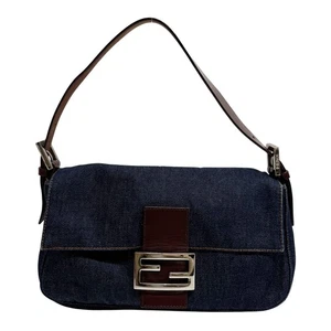 FENDI Baguette Blue Denim Shoulder Bag - Picture 1 of 14