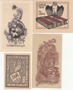 4 Exlibris Bookplate Konvolut Lot Eulen 6 Akt - Bild 1 von 2