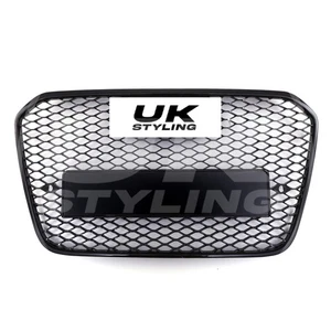 FRONT HONEYCOMB GRILL RS6 STYLE GRILLE GLOSS BLACK FOR AUDI A6 C7 2011-2015 - Picture 1 of 9
