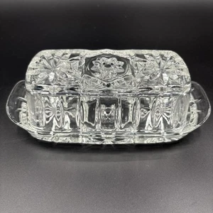 Vintage Anchor Hocking Star of David Clear Cut Glass Butter Dish - Picture 1 of 4