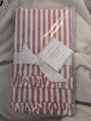 Pottery Barn Ticking Stripe Guest Towels Pair (2) Ruffles - Image 1 of 4
