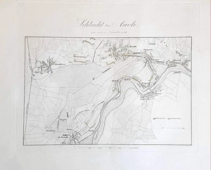 c1840 Schlacht bei Arcole 1796 Napoleon Italienfeldzug kol. Kupferstich-Plan - Imagen 1 de 1