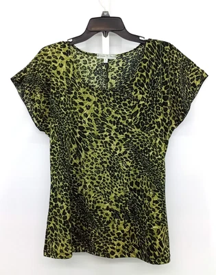 Blusa vintage Suzie para mujer grande verde estampado animal manga corta cuello redondo top Foto 1 de 4