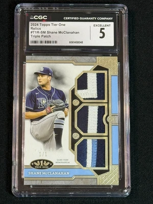 2024 Topps Tier One Shane McClanahan Triple Patch 1/1 CGC 5 - Image 1 of 4