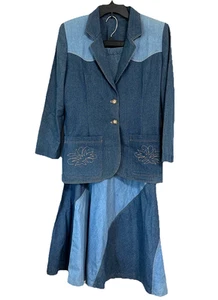 VTG Custom Denim 2PC Jacket Country Western w Skirt Rockabilly Sz M Handmade - Picture 1 of 23