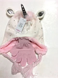 Capelli Kids Unicorn Faux Fur Hat & Gloves Set - Size M/L Pink & Silver - Picture 1 of 3