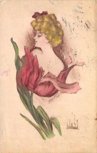Woman In Flower Artist-Signed Cobb Shinn 1910 Hand-Colored Art Vintage Postcard - Picture 1 of 1