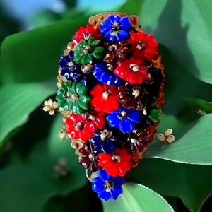 Czech Glass Flower Dress Clip Vintage Multicolor Haskell Style Unsigned 1930s - Picture 1 of 8