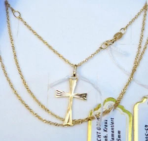 ECHT GOLD *** Kreuz Anhänger 25 mm diamantiert mit Kette 45-50 cm - Bild 1 von 7
