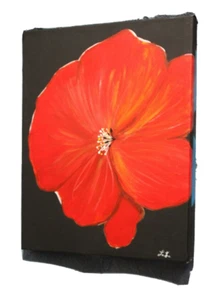 Cuadro acrílico sobre lienzo hibisco rojo 12 x 12 - Imagen 1 de 3