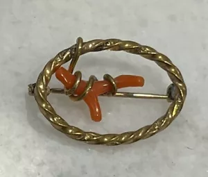 Broche prendedor antiguo vintage victoriano rama coral tono dorado - Imagen 1 de 3