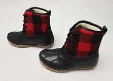 Fabkids Girl's Faux Fur Plaid Flannel Duck Boots DM9 True Red Size US:11 UK:10