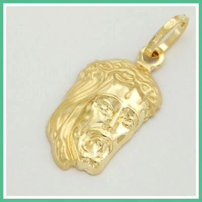Ciondolo in ORO Giallo 18 kt 750 Testa Volto di Gesù Cristo Religioso Uomo Donna