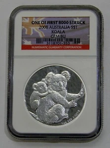 Australia - 2008 - 1 oz. Silver Koala $1 - NGC Gem BU - Picture 1 of 2