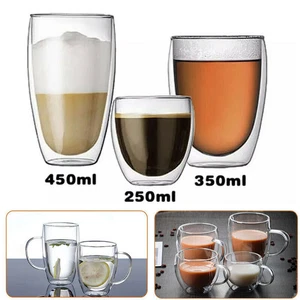 Double Wall Insulated Glasses Thermal Coffee Glass Mug Tea Cup 150/250/350/450ml - Picture 1 of 14