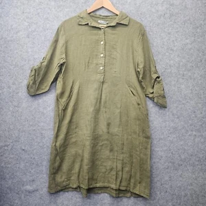 Elena Baldi Linen Dress Women XL Army Green Shift Tunic Lagenlook ITALY NEW - Picture 1 of 13
