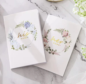 Libri Voto Tascabile Lui e Lei Lamina Oro Elegante Fiore per Matrimonio, Rinnovo - Foto 1 di 6