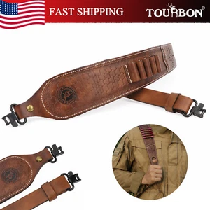 TOURBON Vintage Leather 2 Point Padded Rifle Sling Swivels Ammo Holder Rest Hole - Picture 1 of 15