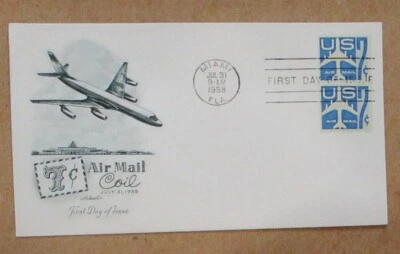 AIR MAIL FIRST DAY COVER Sc#C52  COIL PAIR  7c BLUE AIR MAIL X-FINE NO ADDRESS   - Image 1 of 2