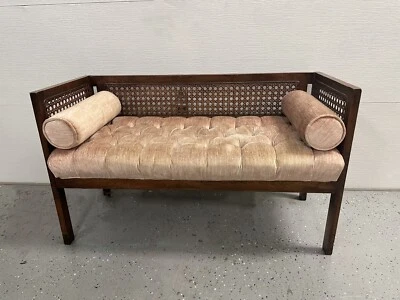Vintage mid century tufted cane bench - Image 1 of 4