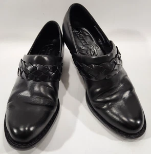 Zapatos zueco Born para mujer 8M cuero trenzado negro punta almendra tacón bloque sin cordones - Imagen 1 de 12